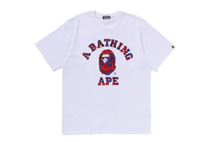 BAPE Graffiti Patrón Camiseta Universitaria Blanco